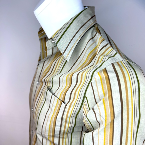 BOSS HUGO BOSS MENS LONG SLEEVES SIZE M, DARK TAN BASE WITH BROWN & GREEN LINES - Picture 4 of 15